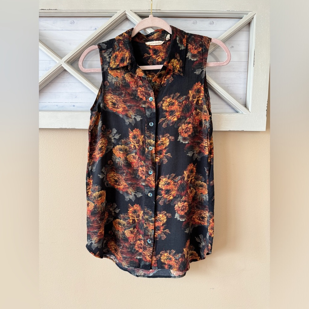 Soft Surroundings Floral Sleeveless Button Down Shirt Size‎ Petite Small